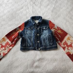 Stylish Denim Jacket with Patterned Sleeves